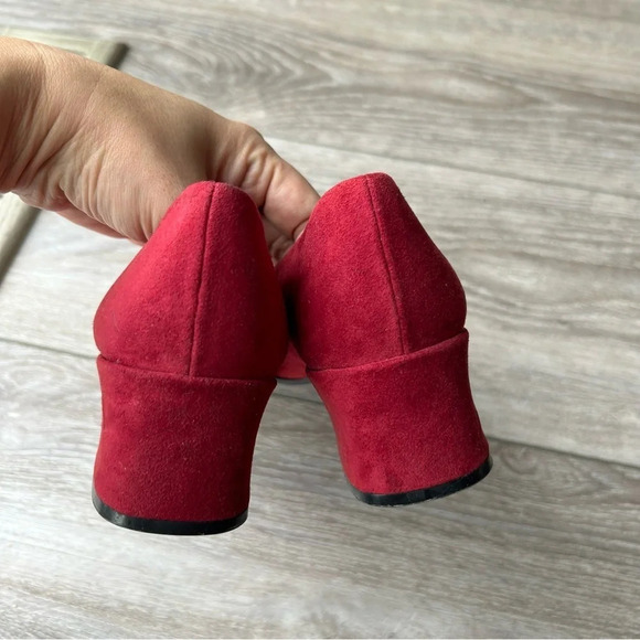 St. Michael Red Faux Suede Square  Toe Block Heel Pumps - Picture 8 of 13